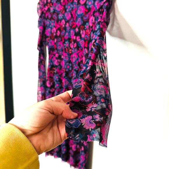 Misa Stormi Electric Ditsy Floral Mesh Sheer Midi Dress Size Extra Small - Picture 8 of 15